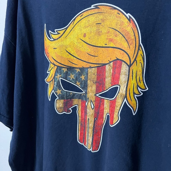 Trump The Punisher Graphic T-Shirt with Skull Flag Design and Orange Hair - Picture 5 of 6